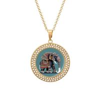FekiLoot Pendant Aztec Elephant Pattern Necklace for Men Women Personalized Picture Diamond Circle Necklace Pendant Jewelry with Picture with 19.7 Inch Chain Gift for Valentine's Day, One Size