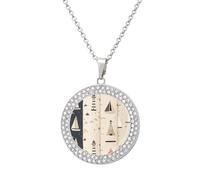 FekiLoot Pendant Boat And Lighthouse Necklace for Men Women Personalized Picture Diamond Circle Necklace Pendant Jewelry with Picture with 19.7 Inch Chain Gift for Valentine's Day, One Size, Titanium