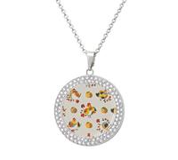 FekiLoot Pendant Chicken Pattern Necklace for Men Women Personalized Picture Diamond Circle Necklace Pendant Jewelry with Picture with 19.7 Inch Chain Gift for Valentine's Day, One Size, Titanium