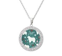 FekiLoot Pendant Christmas Polar Bear Necklace for Men Women Personalized Picture Diamond Circle Necklace Pendant Jewelry with Picture with 19.7 Inch Chain Gift for Valentine's Day, One Size, Titanium