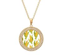 FekiLoot Pendant Corn on The Cob Image Necklace for Men Women Personalized Picture Diamond Circle Necklace Pendant Jewelry with Picture with 19.7 Inch Chain Gift for Valentine's Day, One Size