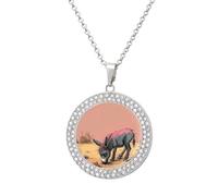 FekiLoot Pendant Donkey Eats Sand Necklace for Men Women Personalized Picture Diamond Circle Necklace Pendant Jewelry with Picture with 19.7 Inch Chain Gift for Valentine's Day, One Size, Titanium
