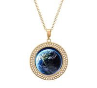 FekiLoot Pendant Earth And Space Necklace for Men Women Personalized Picture Diamond Circle Necklace Pendant Jewelry with Picture with 19.7 Inch Chain Gift for Valentine's Day, One Size, Titanium