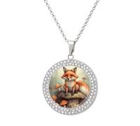 FekiLoot Pendant Fox in The Woods Necklace for Men Women Personalized Picture Diamond Circle Necklace Pendant Jewelry with Picture with 19.7 Inch Chain Gift for Valentine's Day, One Size, Titanium