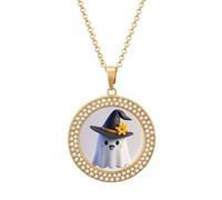 FekiLoot Pendant Ghost Witch Hat Necklace for Men Women Personalized Picture Diamond Circle Necklace Pendant Jewelry with Picture with 19.7 Inch Chain Gift for Valentine's Day, One Size, Titanium
