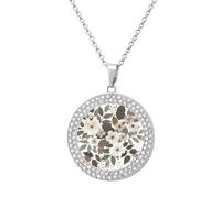 FekiLoot Pendant Gray Pastel Flowers Necklace for Men Women Personalized Picture Diamond Circle Necklace Pendant Jewelry with Picture with 19.7 Inch Chain Gift for Valentine's Day, One Size, Titanium