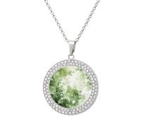 FekiLoot Pendant Green Style Painting Necklace for Men Women Personalized Picture Diamond Circle Necklace Pendant Jewelry with Picture with 19.7 Inch Chain Gift for Valentine's Day, One Size, Titanium