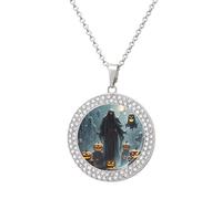 FekiLoot Pendant Grim Reaper Necklace for Men Women Personalized Picture Diamond Circle Necklace Pendant Jewelry with Picture with 19.7 Inch Chain Gift for Valentine's Day, One Size, Titanium Steel