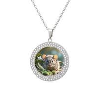 FekiLoot Pendant Guinea Mouse With Glasses Necklace for Men Women Personalized Picture Diamond Circle Necklace Pendant Jewelry with Picture with 19.7 Inch Chain Gift for Valentine's Day, One Size