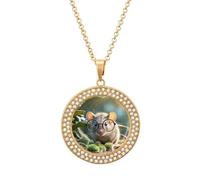 FekiLoot Pendant Guinea Mouse With Glasses Necklace for Men Women Personalized Picture Diamond Circle Necklace Pendant Jewelry with Picture with 19.7 Inch Chain Gift for Valentine's Day, One Size