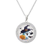 FekiLoot Pendant Halloween Ghost Necklace for Men Women Personalized Picture Diamond Circle Necklace Pendant Jewelry with Picture with 19.7 Inch Chain Gift for Valentine's Day, One Size, Titanium