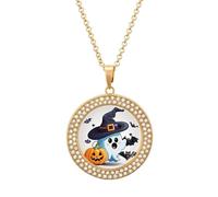 FekiLoot Pendant Halloween Ghost Necklace for Men Women Personalized Picture Diamond Circle Necklace Pendant Jewelry with Picture with 19.7 Inch Chain Gift for Valentine's Day, One Size, Titanium