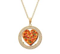 FekiLoot Pendant Heart Shaped Pizza Necklace for Men Women Personalized Picture Diamond Circle Necklace Pendant Jewelry with Picture with 19.7 Inch Chain Gift for Valentine's Day, One Size, Titanium