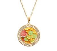 FekiLoot Pendant Lime Cut Into Slices Necklace for Men Women Personalized Picture Diamond Circle Necklace Pendant Jewelry with Picture with 19.7 Inch Chain Gift for Valentine's Day, One Size, Titanium