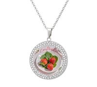 FekiLoot Pendant Lovely Strawberry Necklace for Men Women Personalized Picture Diamond Circle Necklace Pendant Jewelry with Picture with 19.7 Inch Chain Gift for Valentine's Day, One Size, Titanium