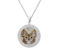 FekiLoot Pendant Moth Necklace for Men Women Personalized Picture Diamond Circle Necklace Pendant Jewelry with Picture with 19.7 Inch Chain Gift for Valentine's Day, One Size, Titanium Steel