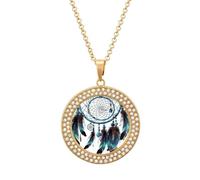 FekiLoot Pendant Native American Dream Catcher Necklace for Men Women Personalized Picture Diamond Circle Necklace Pendant Jewelry with Picture with 19.7 Inch Chain Gift for Valentine's Day, One Size