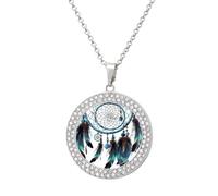 FekiLoot Pendant Native American Dream Catcher Necklace for Men Women Personalized Picture Diamond Circle Necklace Pendant Jewelry with Picture with 19.7 Inch Chain Gift for Valentine's Day, One Size