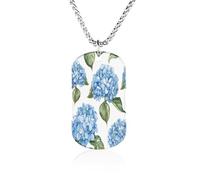FekiLoot Pendant Necklace for Women Men Blue Hydrangea Pattern 23.6" Chain Titanium Steel Memorial Picture Couple Necklaces Personalized Pendants Elegant Hip Hop Jewelry Keepsake Valentine's Day Gift
