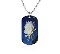 FekiLoot Pendant Necklace for Women Men Night Blooming Cereus 23.6" Chain Titanium Steel Memorial Picture Couple Necklaces Personalized Pendants Elegant Hip Hop Jewelry Keepsake Valentine's Day Gift