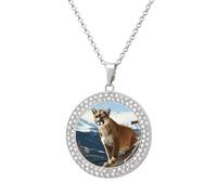 FekiLoot Pendant Panther Mountain Lion Necklace for Men Women Personalized Picture Diamond Circle Necklace Pendant Jewelry with Picture with 19.7 Inch Chain Gift for Valentine's Day, One Size