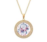 FekiLoot Pendant Peach Dream Catcher Necklace for Men Women Personalized Picture Diamond Circle Necklace Pendant Jewelry with Picture with 19.7 Inch Chain Gift for Valentine's Day, One Size, Titanium