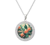 FekiLoot Pendant Peach on The Branch Necklace for Men Women Personalized Picture Diamond Circle Necklace Pendant Jewelry with Picture with 19.7 Inch Chain Gift for Valentine's Day, One Size, Titanium