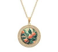 FekiLoot Pendant Peach on The Branch Necklace for Men Women Personalized Picture Diamond Circle Necklace Pendant Jewelry with Picture with 19.7 Inch Chain Gift for Valentine's Day, One Size, Titanium
