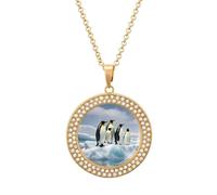 FekiLoot Pendant Penguins On The Iceberg Necklace for Men Women Personalized Picture Diamond Circle Necklace Pendant Jewelry with Picture with 19.7 Inch Chain Gift for Valentine's Day, One Size