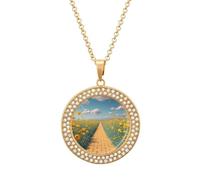FekiLoot Pendant Poppies Field Yellow Brick Road Necklace for Men Women Personalized Picture Diamond Circle Necklace Pendant Jewelry with Picture with 19.7 Inch Chain Gift for Valentine's Day, One
