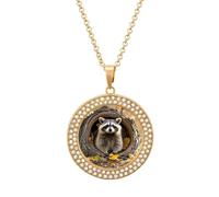 FekiLoot Pendant Raccoon in The Fall Tree Hole Necklace for Men Women Personalized Picture Diamond Circle Necklace Pendant Jewelry with Picture with 19.7 Inch Chain Gift for Valentine's Day, One Size