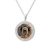 FekiLoot Pendant Raccoon in The Fall Tree Hole Necklace for Men Women Personalized Picture Diamond Circle Necklace Pendant Jewelry with Picture with 19.7 Inch Chain Gift for Valentine's Day, One Size