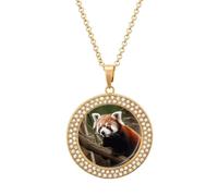 FekiLoot Pendant Red Panda on Tree Branch Necklace for Men Women Personalized Picture Diamond Circle Necklace Pendant Jewelry with Picture with 19.7 Inch Chain Gift for Valentine's Day, One Size