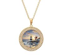 FekiLoot Pendant Santa Claus Lighthouse Necklace for Men Women Personalized Picture Diamond Circle Necklace Pendant Jewelry with Picture with 19.7 Inch Chain Gift for Valentine's Day, One Size