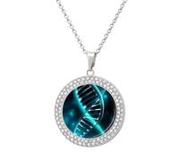 FekiLoot Pendant Science Gene Strand Necklace for Men Women Personalized Picture Diamond Circle Necklace Pendant Jewelry with Picture with 19.7 Inch Chain Gift for Valentine's Day, One Size, Titanium