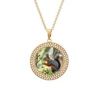 FekiLoot Pendant Squirrel in The Woods Necklace for Men Women Personalized Picture Diamond Circle Necklace Pendant Jewelry with Picture with 19.7 Inch Chain Gift for Valentine's Day, One Size