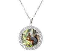 FekiLoot Pendant Squirrel in The Woods Necklace for Men Women Personalized Picture Diamond Circle Necklace Pendant Jewelry with Picture with 19.7 Inch Chain Gift for Valentine's Day, One Size
