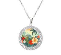 FekiLoot Pendant Summer Hawaiian Necklace for Men Women Personalized Picture Diamond Circle Necklace Pendant Jewelry with Picture with 19.7 Inch Chain Gift for Valentine's Day, One Size, Titanium