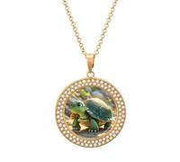 FekiLoot Pendant Turtle in The Sun Necklace for Men Women Personalized Picture Diamond Circle Necklace Pendant Jewelry with Picture with 19.7 Inch Chain Gift for Valentine's Day, One Size, Titanium