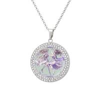 FekiLoot Pendant Two Fairies Dancing Necklace for Men Women Personalized Picture Diamond Circle Necklace Pendant Jewelry with Picture with 19.7 Inch Chain Gift for Valentine's Day, One Size, Titanium