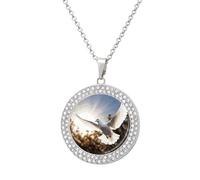 FekiLoot Pendant White Dove Flying in The Sun Necklace for Men Women Personalized Picture Diamond Circle Necklace Pendant Jewelry with Picture with 19.7 Inch Chain Gift for Valentine's Day, One Size