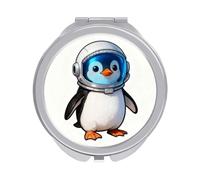 FekiLoot Penguin Astronaut Compact Mirror 1x/2x Magnifying Mirror Travel Makeup Mirrors Cute Pocket Small Mirrors for Women Ideal Gift on Birthday, Christmas, Graduation Round Silver