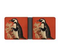 FekiLoot Penguin Holding Flower Leather Wallet Double-Sided Different Images Bifold Wallet Ultra Strong Stitching Slim Wallets