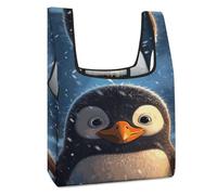 FekiLoot Penguin in The Snow Reusable Grocery Bag Heavy Duty Foldable Shopping Tote Bag Washable Lightweight Tote Bags Waterproof Large Capacity Shopping Bags Compact Market Essential