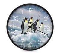 FekiLoot Penguins On The Iceberg Wall Clock 10 Inch Silent Non Ticking Battery Operated Round Wall Clock Modern Decorative Clocks for Kitchen Home Office Living Room Bedroom Bathroom White