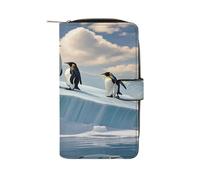 FekiLoot Penguins On The Iceberg Wallet Leather Clutch Travel Long Purse Large Coin Pocket Credit Card Holder Cute Cash Purse