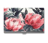FekiLoot Peonies Spring Aluminium Alloy Business Cards Holder,Durable Pocket Business Case,Portable Slim Card Case Credit Wallet for Man Or Woman