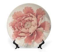 FekiLoot Peony Flowers Decorative Plates Bone China Plates with Stand for Display 10inch Round Ceramic Dinner Plates Dessert Plate for Kitchen Party Coffee Table Decor Art