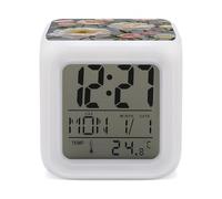 FekiLoot Peony Flowers Rose Alarm Clock 7 LED Color Changing Wake Up Clock Digital Alarm Clocks with Snooze Digital Bedside Clocks with Night Light for Home Office Or Dorm