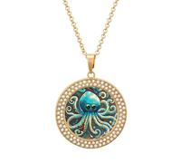 FekiLoot Personalized Picture Necklace - Round Coin Pendant Abstract Octopus Necklaces Diamond Accent Necklaces Fashion Charm Jewelry Necklace Custom Photo Pendant for Women & Gifts, One size, Metal